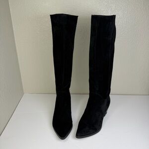 Sam Edelman Women’s Black Suede Knee High Rowena Stacked Heel Boots Size 7M